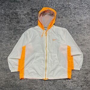 Vintage Nike Windbreaker Jacket Youth Small White Orange Full Zip Swoosh Logo